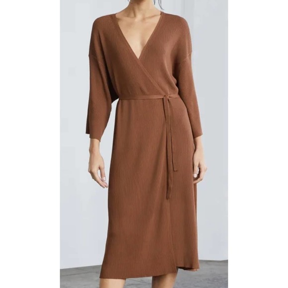 Everlane Ribbed Wrap Midi Dress Size XS Women's 3/4 sleeve - Picture 8 of 11